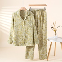 Nouvel ensemble de pyjama floral pour femme 100 % coton, jacquard double couche teint en fil, manches longues, printemps/automne, tenue décontractée pour la maison