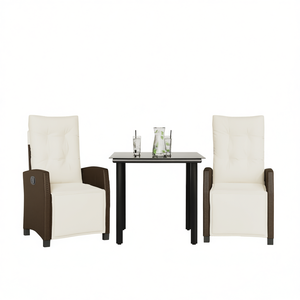 Juego de Comedor de Jardín de 3 Piezas en Poliratán Crema, Blanco y Marrón, Muebles de Exterior Resistentes a la Intemperie, Diseño Contemporáneo - Product Image 1