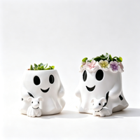 Figurine de chien fantôme mignon en résine polyester, peinte à la main, fait main, pot de fleurs, cadeau d'Halloween, décoration maison et jardin