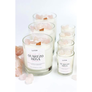 Bougie en verre parfumée LANJO en cire de soja, sans flamme, faite à la main, avec pierres naturelles et gemmes en relief, pour Thanksgiving et Noël - Product Image 2