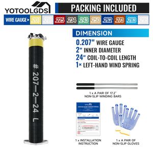 0.207X2"X24"-L High Precision Left Hand Wind Garage Door <b>Torsion</b> <b>Spring</b> (Black Cone) with Non-Slip Winding Bars & Gloves - Product Image 2