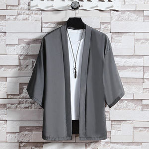 Chemises <span class=keywords><strong>Kimono</strong></span> Japonaises pour Hommes, Cardigan Léger et Décontracté à Points Ouverts, Yukata Tendance Noir, Manches 3/4, Vêtement d'Extérieur pour les Vacances d'Été - Product Image 6