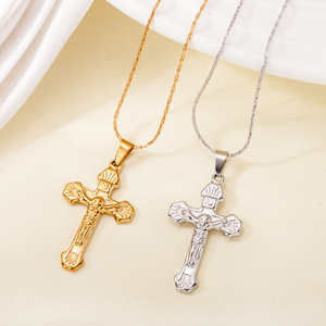 Kalung Liontin Salib Yesus Baja Anti Karat Lapis Emas 18K Grosir untuk Pria Wanita Perhiasan Religius - Product Image 4