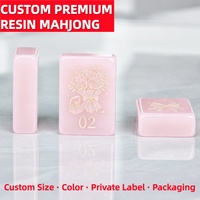 Tuiles d'art en résine dorée gravées Mahjong, rose pâle personnalisé, cadeau de mariage, décoration de table romantique, pièces de jeu de Mahjong