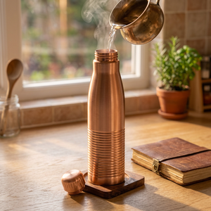 Bouteille isotherme en cuivre avec couvercle, design minimaliste, vaisselle de voyage portable - Product Image 2