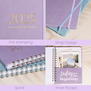 Cahier de notes en cuir 2025 personnalisé planificateur cahier à spirale carnet hebdomadaire A5 calendrier - Product Image 6