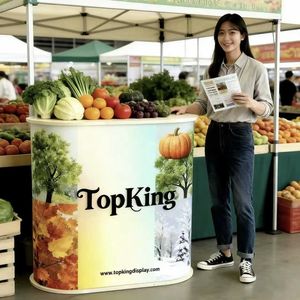 Table de promotion élégante avec cadre en bois, légère et portable, avec graphisme personnalisé, comptoir d'affichage pop-up pour le <span class=keywords><strong>marketing</strong></span> d'événements - Product Image 1