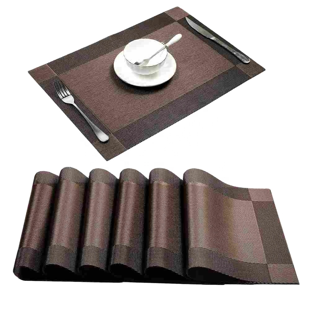 Оптовая продажа от производителя, моющиеся, теплоизоляционные, Нескользящие тканые салфетки для обеденного стола, ПВХ виниловые салфетки, набор из 6 предметов