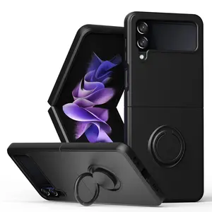 Silicone tactile pour <span class=keywords><strong>Samsung</strong></span> Z <span class=keywords><strong>Flip3</strong></span> Z Flip4 Z Flip5 Z Flip6 TPU couverture de téléphone avec support anneau de doigt couleur unie étui souple - Product Image 2