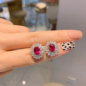 Wholesale Fashion Jewelry Eco-friendly Copper 10*14mm Red Glass Cubic Zirconia Elegant Pendant <b>Earrings</b> Set of Ladies Jewelry - Product Image 4