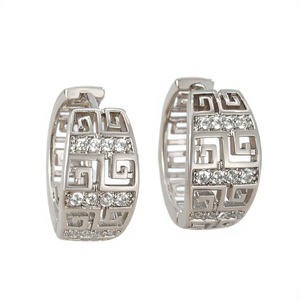 Orecchini a Cerchio Geometrici Classici Placcati in Oro Bianco Argento 925 con Cristalli e Strass per Uso Quotidiano Femminile - Product Image 1