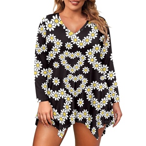 Top personalizzati <span class=keywords><strong>taglie</strong></span> <span class=keywords><strong>forti</strong></span> per donna a maniche 3/4 con Top <span class=keywords><strong>tunica</strong></span> larghi abiti da donna con scollo a V irregolare Top e gonna - Product Image 1