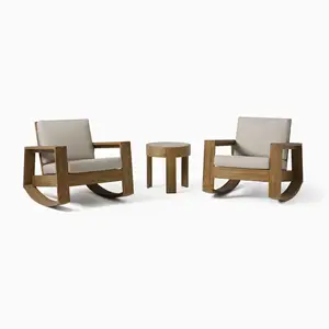 Muebles de madera Natural para jardín, sillón individual de madera maciza, mecedora de teca con mesa lateral redonda