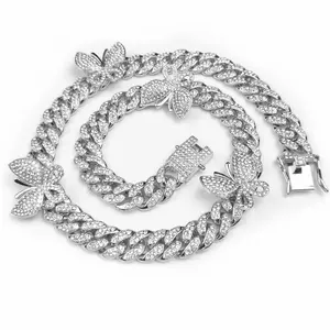 Custom Ice Out Cubaanse Link Chain Vlinder Charms Sieraden