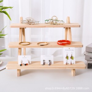 Solid Wood Tiered <b>Shelf</b> 4 Layers Freestanding Rectangle Multipurpose Display Stand For Jewelry Figurines Dolls <b>Desktop</b> Use - Product Image 3