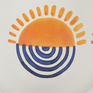 Pot de fleurs en céramique moderne, jardinière décorative pour intérieur et extérieur, blanc avec design orange et bleu - Product Image 4