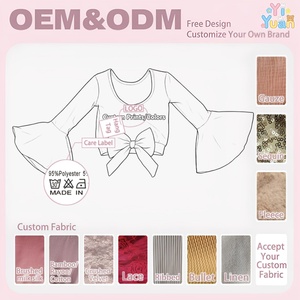 เสื้อครอปท็อปกำมะหยี่บดเนื้อนุ่มแบบสั่งทำ OEM คุณภาพสูงสำหรับสาวๆ แขนยาวทรงระฆัง คอสูงต่ำ ดีไซน์เปิดหลัง แต่งโบว์ - Product Image 2