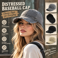 Casquette de baseball unisexe personnalisée à 6 panneaux, effet vieilli, déchirée et délavée, avec boucle métallique et visière courbée, style vintage urbain