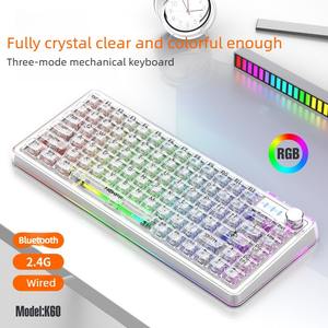 <span class=keywords><strong>Clavier</strong></span> de jeu mécanique transparent <span class=keywords><strong>K60</strong></span> sans fil tri-mode avec bouton rotatif, claviers TKL compacts à échange à chaud pour les joueurs/bureau - Product Image 2