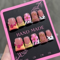 TSZS Faux Ongles de Luxe Faits Main à Pression, Motif Bec de Canard, Strass 3D, Papillon, Fleur, French, Réutilisables, pour Femmes et Filles