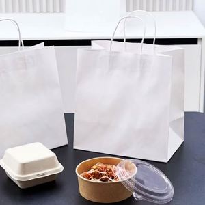 Sacs en papier kraft brun et blanc recyclés pour l'emballage alimentaire, avec impression de logo personnalisé - Product Image 5