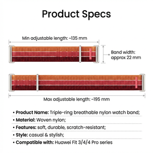Bracelet de montre en nylon extensible pour <span class=keywords><strong>Huawei</strong></span> <span class=keywords><strong>Watch</strong></span> 4 Pro Fit4 Fit3, boucle réglable, respirant, bracelet de montre élastique de 22 mm - Product Image 4