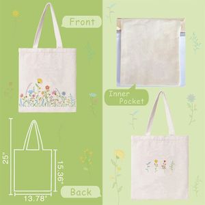 Sac fourre-tout en toile personnalisé pour le shopping, les cadeaux, les voyages, réutilisable, imprimé de fleurs, sac en coton à fleurs colorées pour femmes - Product Image 2