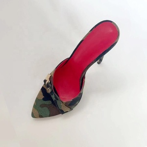 Sandales à bout ouvert camouflage pour femme, talons aiguilles fins, chaussures habillées, décorations métalliques, mules à talons hauts fins ornées de diamants, claquettes en jean - Product Image 1