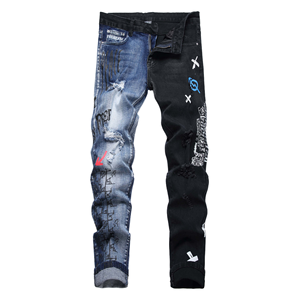 High Fashion Streetwear Men's Casual Breathable <b>Button</b> Ripped Hole Denim <b>Jeans</b> Spring Summer - Product Image 1