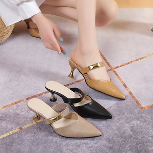 Sandales d'extérieur pour femmes à bout pointu et talon fin, avec amorti et talon compensé, en PU léger - Product Image 6