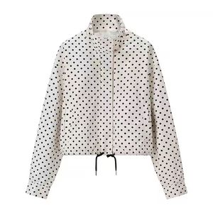 Beige Color Zipper <b>Fly</b> Turtleneck Collar Long Sleeve Loose <b>Jacket</b> Coat Polka Dot Print Shorts Casual Fashion <b>Women</b> 2 Piece Set - Product Image 2