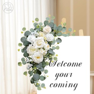Couronne de fleurs artificielles en soie, roses et feuilles d'eucalyptus, faite à la main, décoration pour la maison, fête des mères - Product Image 2