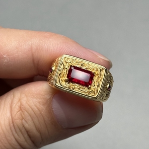 HQ GEMS 맞춤형 에메랄드 컷 5x8mm 랩그로운 레드 루비 925 실버 도금 골드 컬러 남성 파티 반지 - Product Image 3