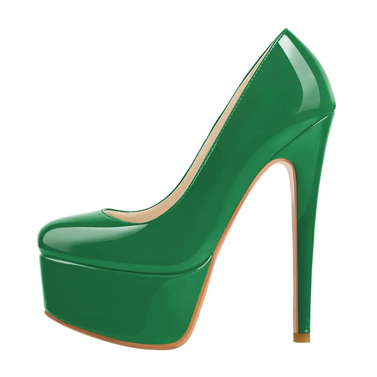 high heels shoes for women dark green patent leather round toe platform stiletto high heels pump ladies shoes