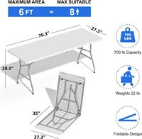 Table pliante en plastique moulé par soufflage LuckyOCT, 180*70cm, blanche, en HDPE, pliable en deux, pour les fêtes et les événements