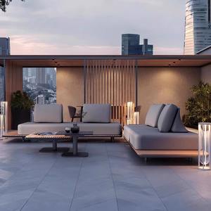 Ensemble de canapés en teck d'extérieur en forme de L avec structure en aluminium résistant aux intempéries, meubles de jardin - Product Image 3