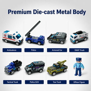 Juego de 6 Camiones de Bomberos de Juguete de Metal Fundido a Presión, Mini Modelos de Vehículos de Emergencia con Figura de <span class=keywords><strong>Bombero</strong></span> para Niños - Product Image 4