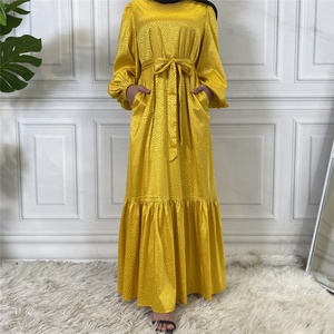 65310# New Smooth <b>Printing</b> Satin Peplum Abaya Dress Loose Large Hem Black Abaya Dresses <b>Islamic</b> Clothing Muslim Women - Product Image 6