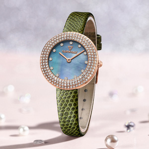 Mark Fairwhale Women's Quartz <strong>Watch</strong> Mother of Pearl Dial Zirconia Diamond Inlay Waterproof Leather Strap Ladies Dress Wristwatch - Product Image 1