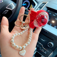 Nouveau Porte-clés Rose Éternelle Créative avec Perle, Breloque de Sac Rose, Cadeau de Luxe pour Mariage et Saint-Valentin, Charme Féminin