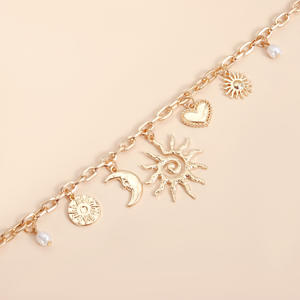 Trendy Link zinciri kolye güneş ay kalp Charm Chocker altın renk katmanlı kolye seti - Product Image 2