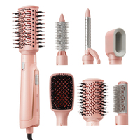 Juego de cepillos de aire caliente 6 en 1, cepillo secador de pelo profesional de 1200 W, rizador de cerámica intercambiable, alisador de pelo