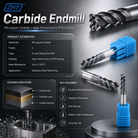 Fraise à rayon d'angle ZHY CNC à 4 cannelures en carbure de tungstène HRC45 de 1/2 po (12 mm, 16 mm) pour l'usinage de l'acier