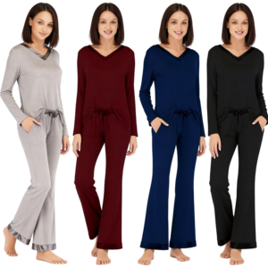 Women's Spring Autumn Winter Pajama Set New Loose-Fit Modal Color-Block Long-Sleeve Breathable Stretchy Comfortable