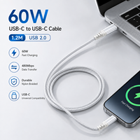 Kabel Pengisian Daya USB C ke USB C PD 60W 1.2m 3A USB 2.0 Kabel Data Tipe C Berbahan Nilon untuk Laptop Tablet Ponsel Pemasok OEM ODM
