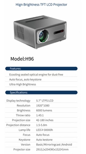 Topleo Full HD 1080p 4K Smart <b>Android</b> LCD <b>Projector</b> With Stereo and Built-in Speakers Portable Home H96 Led <b>Projector</b> Cheap H96 - Product Image 6