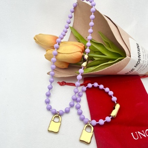 Collar con Colgante <span class=keywords><strong>de</strong></span> Corazón AB Colorido, Unisex, <span class=keywords><strong>uno</strong></span> <span class=keywords><strong>De</strong></span> <span class=keywords><strong>50</strong></span>, Cadena <span class=keywords><strong>de</strong></span> Bolas Morada, Chapado en Oro, Acero Inoxidable, Joyería al por Mayor - Product Image 5