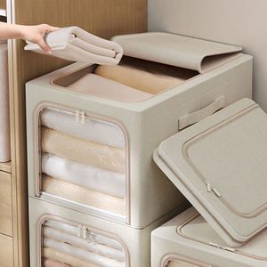 Boîte de rangement pliable en tissu imperméable, couette, articles divers, tissu en coton et lin, organisateur de vêtements pliable pour armoire, sacs de rangement - Product Image 4