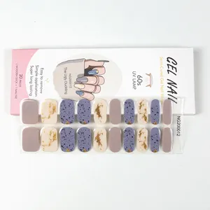 Huizi-Envolturas de uñas semicuradas de larga duración, a la moda, colores sólidos, a precio de fábrica, tiras de gel con luz uv