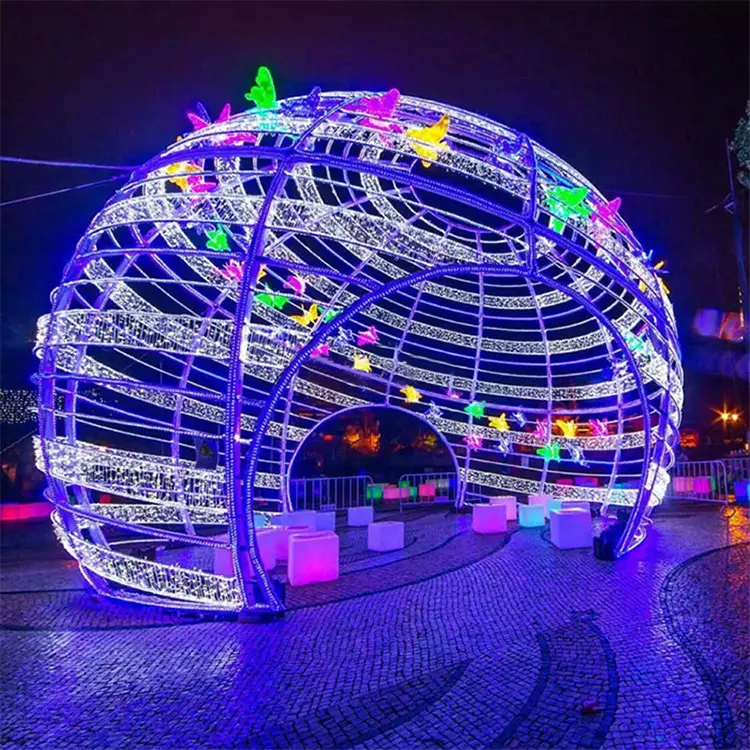 Dev kırmızı ışık topu ile yürümek ticari sokak dekorasyonu açık noel tatili için Motif ışıkları 3D Bauble